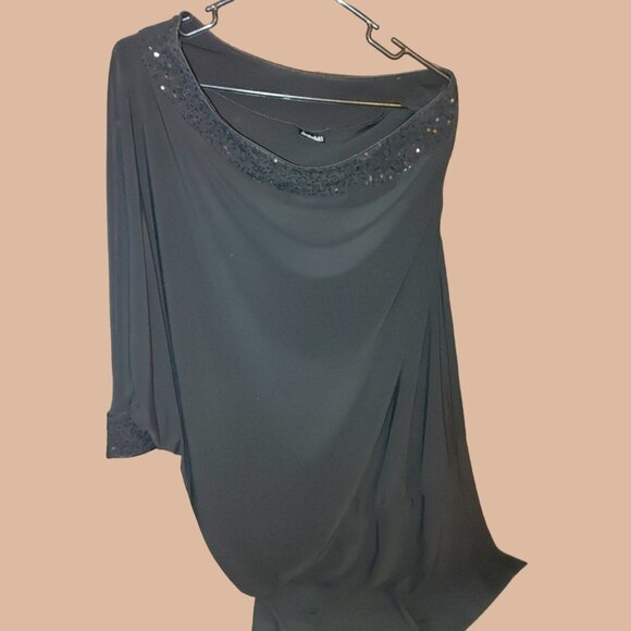 Fredericks of Hollywood Dress Large Black Asymmetrical Sleeve Blouse Womens Clot - Picture 1 of 12